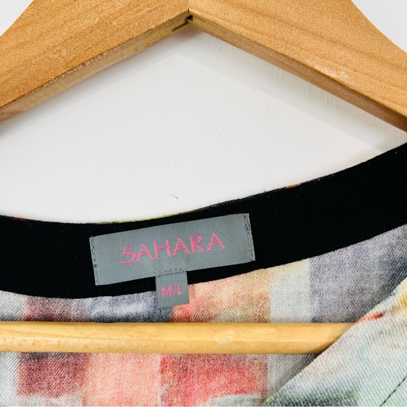 Sahara Blue and Orange Cubist Abstract Oversized Lagenlook Top UK M/L - Picture 2 of 12